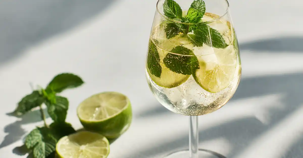hugo-spritz-mocktail-recipe-with-mint-lime-and-sparkling-water