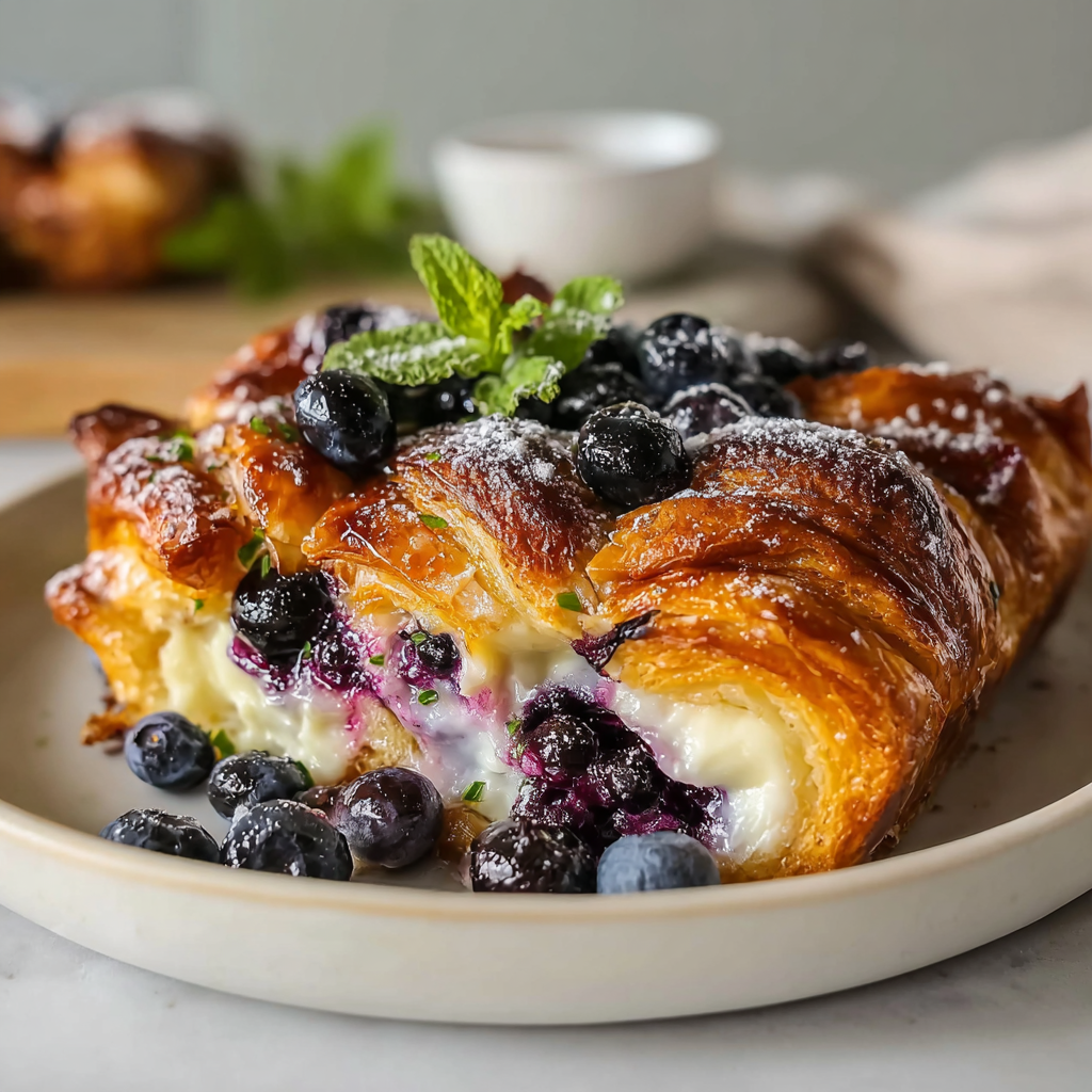 High Protein Blueberry Cream Cheese Croissant Casserole