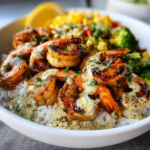 Quick Grilled Shrimp Bowls with Creamy Garlic Sauce in Under 30 Minutes