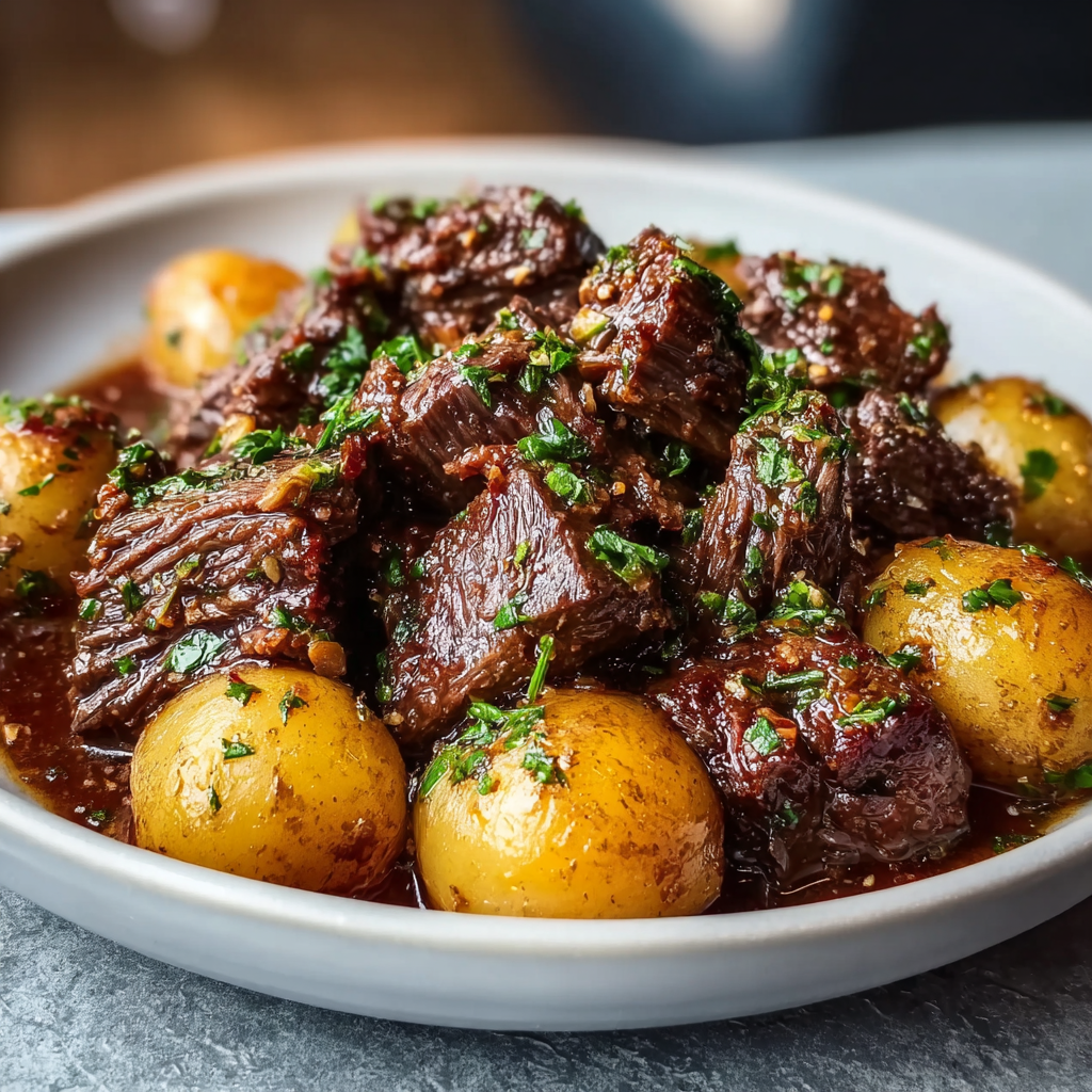 Slow Cooker Garlic Butter Beef with Potatoes &ndash; Easy Tender Recipe