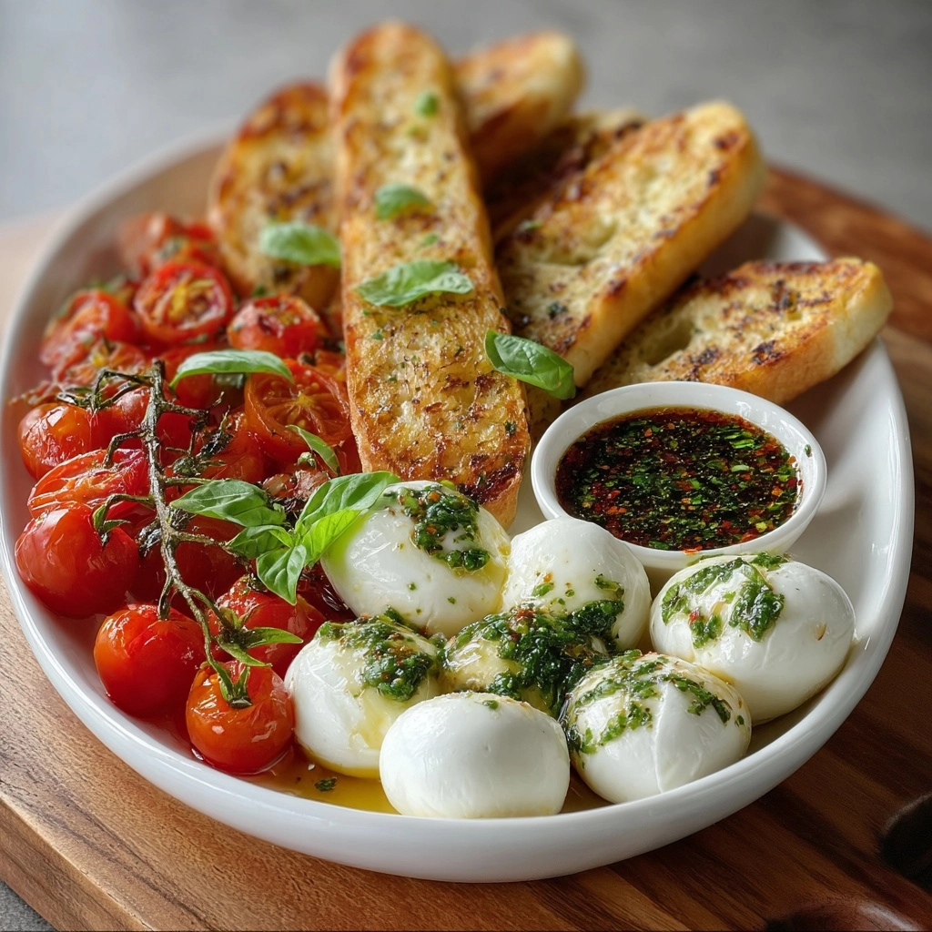 Marinated Mozzarella & Burrata Tapas Board with Garlic Breadsticks