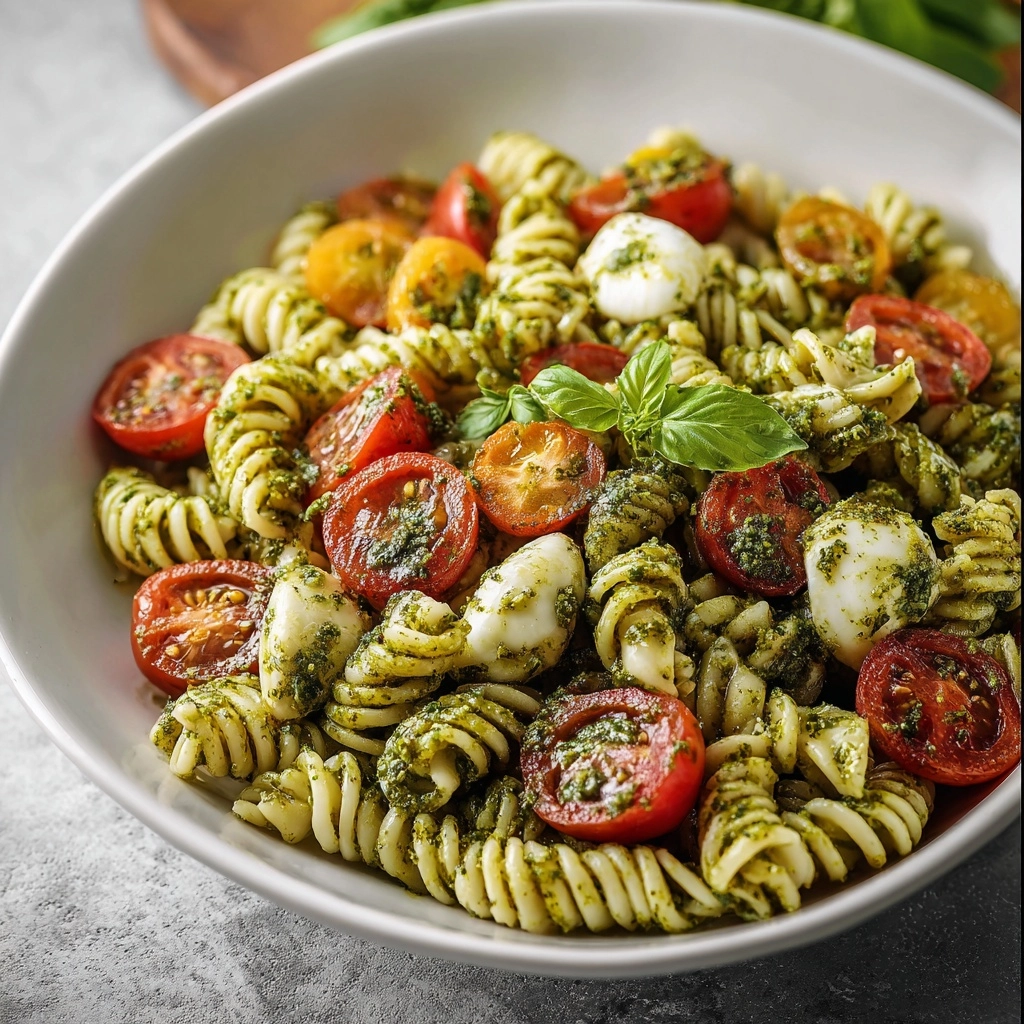 Caprese Pesto Pasta Salad: Vibrant Summer Dish With Rotini, Mozzarella, & Basil